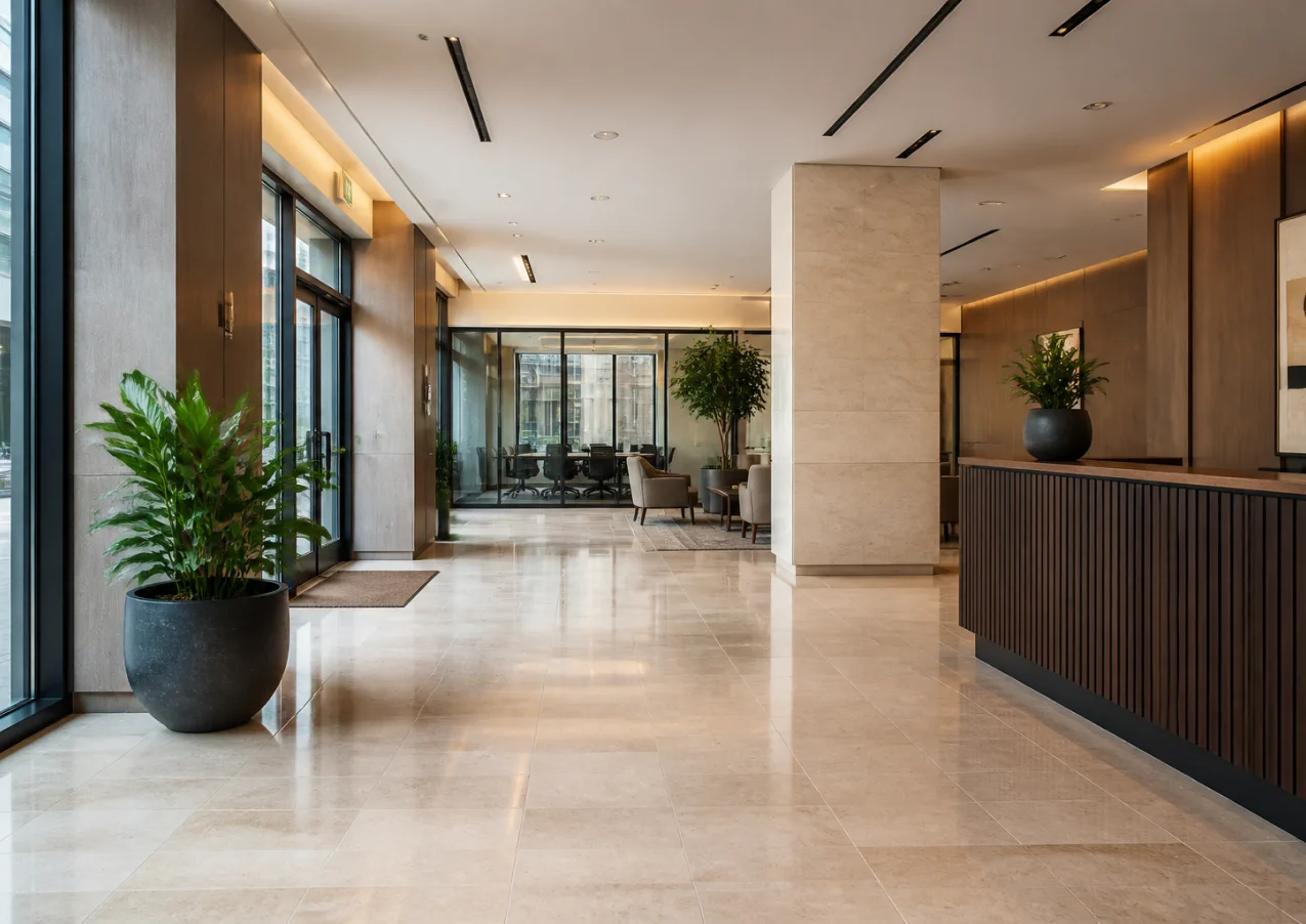 Modern commercial building lobby