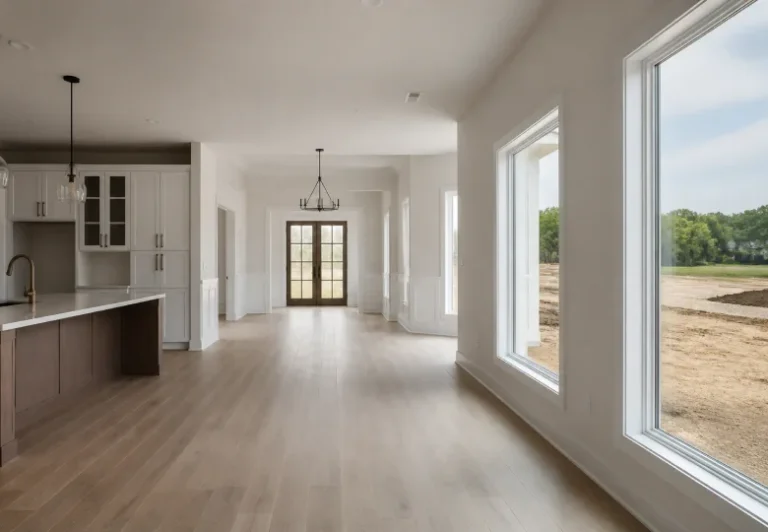 Newly built home with an open kitchen and a bright hallway