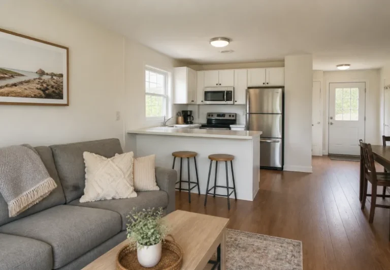 Apartment living room with an open kitchen