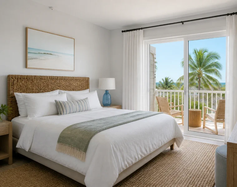 Freshly made bed in a vacation rental