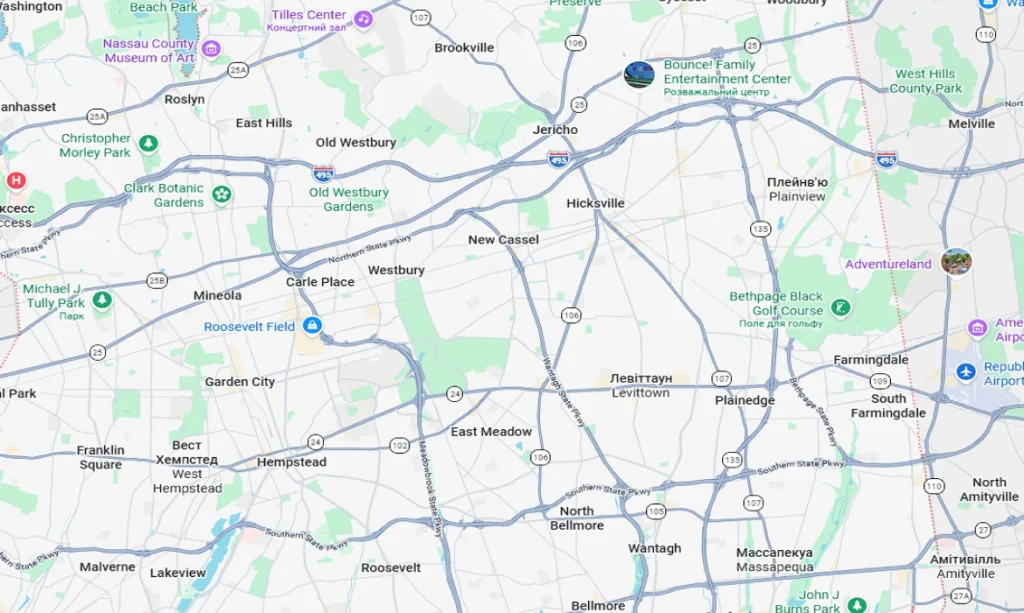 Map of the IP Cleaning Group service area on Long Island