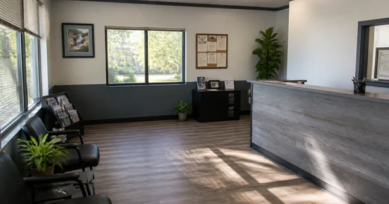 Office reception area after commercial cleaning
