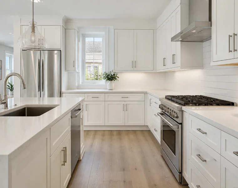 Clean white kitchen in an empty home